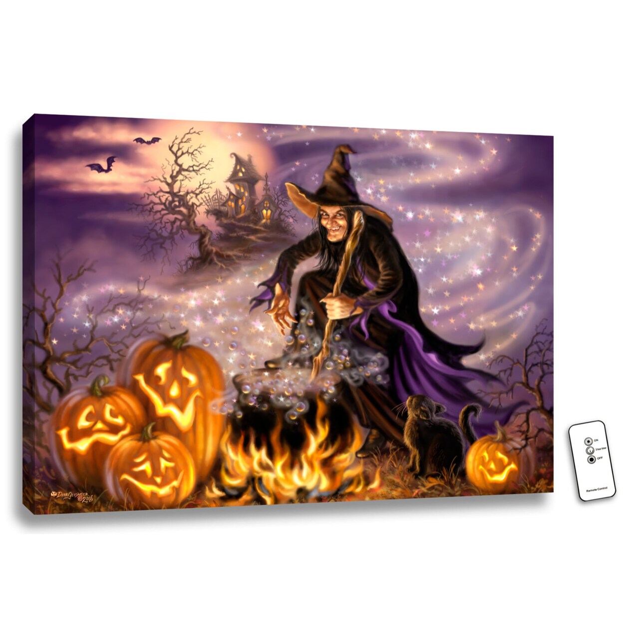 Glow Decor 18" x 24" Purple and Orange All Hallow's Eve Back-lit Halloween Wall Art with Remote Control